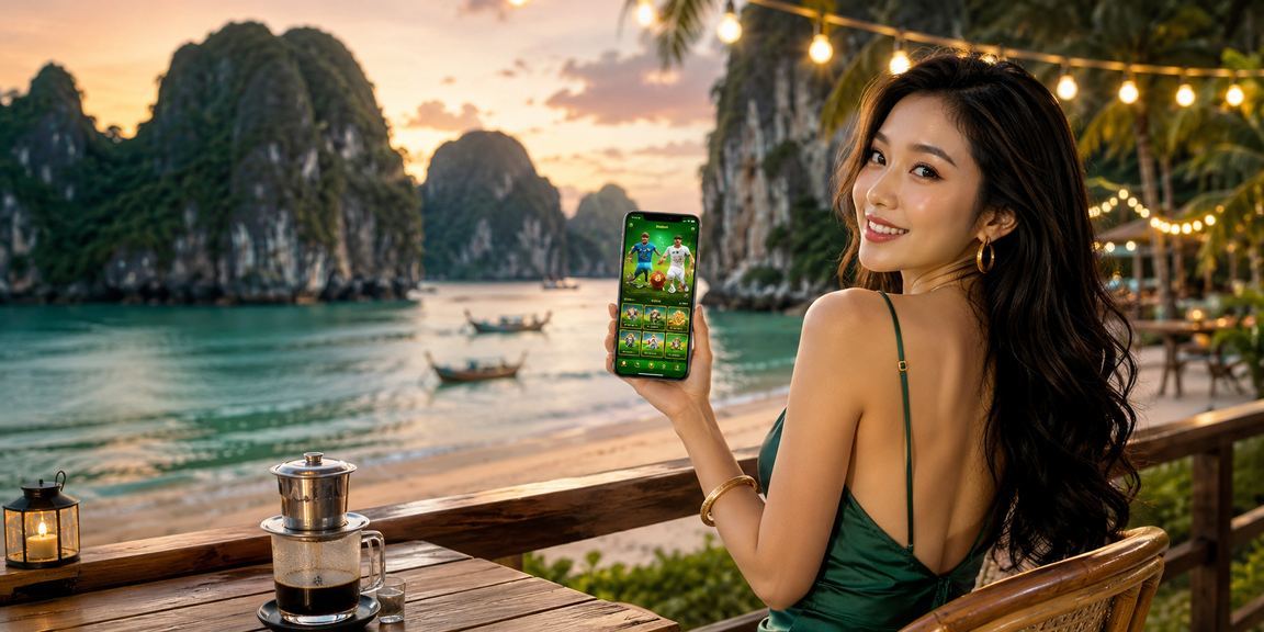 Người dùng tại Ninh Bình truy cập trang tiền thưởng 99vin trên điện thoại di động cạnh tách cà phê